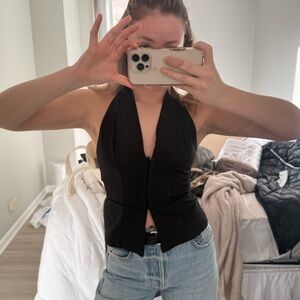 Zara Black Halter Neck Open Back Tank Top